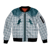 Aloha Hawaii Cowboys Paniolo Sleeve Zip Bomber Jacket Teal Palaka - Polynesian Pride
