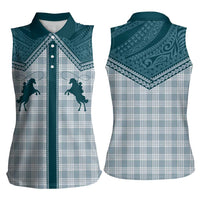Aloha Hawaii Cowboys Paniolo Women Sleeveless Polo Shirt Teal Palaka LT7 - Polynesian Pride