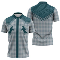 Aloha Hawaii Cowboys Paniolo Zipper Polo Shirt Teal Palaka LT7 - Polynesian Pride