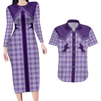 Aloha Hawaii Cowboys Paniolo Couples Matching Long Sleeve Bodycon Dress and Hawaiian Shirt Violet Palaka - Polynesian Pride