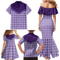 Aloha Hawaii Cowboys Paniolo Family Matching Mermaid Dress and Hawaiian Shirt Violet Palaka - Polynesian Pride