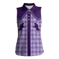 Aloha Hawaii Cowboys Paniolo Women Sleeveless Polo Shirt Violet Palaka LT7 Female Purple - Polynesian Pride