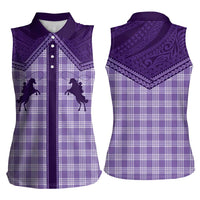 Aloha Hawaii Cowboys Paniolo Women Sleeveless Polo Shirt Violet Palaka LT7 - Polynesian Pride