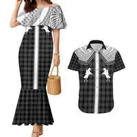 Aloha Hawaii Cowboys Paniolo Couples Matching Mermaid Dress and Hawaiian Shirt Black Palaka - Polynesian Pride
