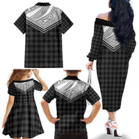 Aloha Hawaii Cowboys Paniolo Family Matching Off The Shoulder Long Sleeve Dress and Hawaiian Shirt Black Palaka - Polynesian Pride
