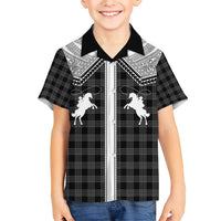 Aloha Hawaii Cowboys Paniolo Family Matching Short Sleeve Bodycon Dress and Hawaiian Shirt Black Palaka - Polynesian Pride