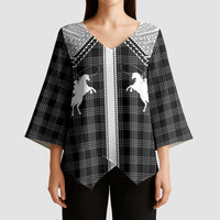 Aloha Hawaii Cowboys Paniolo Kimono Sleeve Blouse Black Palaka - Polynesian Pride