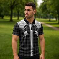 Aloha Hawaii Cowboys Paniolo Zipper Polo Shirt Black Palaka LT7 - Polynesian Pride