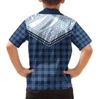 Aloha Hawaii Cowboys Paniolo Family Matching Off The Shoulder Long Sleeve Dress and Hawaiian Shirt Navy Blue Palaka - Polynesian Pride