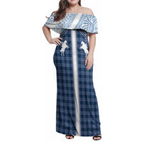 Aloha Hawaii Cowboys Paniolo Family Matching Off Shoulder Maxi Dress and Hawaiian Shirt Navy Blue Palaka - Polynesian Pride