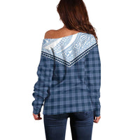 Aloha Hawaii Cowboys Paniolo Off Shoulder Sweater Navy Blue Palaka - Polynesian Pride