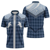 Aloha Hawaii Cowboys Paniolo Zipper Polo Shirt Navy Blue Palaka LT7 - Polynesian Pride