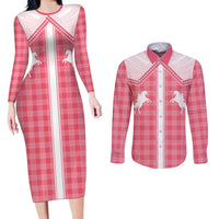 Aloha Hawaii Cowboys Paniolo Couples Matching Long Sleeve Bodycon Dress and Long Sleeve Button Shirt Rose Palaka - Polynesian Pride