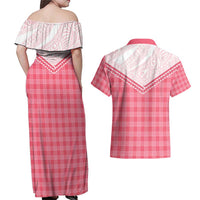 Aloha Hawaii Cowboys Paniolo Couples Matching Off Shoulder Maxi Dress and Hawaiian Shirt Rose Palaka - Polynesian Pride