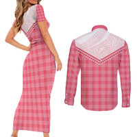 Aloha Hawaii Cowboys Paniolo Couples Matching Short Sleeve Bodycon Dress and Long Sleeve Button Shirt Rose Palaka - Polynesian Pride