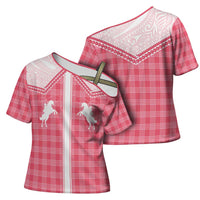 Aloha Hawaii Cowboys Paniolo Cross Shoulder Shirt Rose Palaka - Polynesian Pride