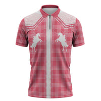 Aloha Hawaii Cowboys Paniolo Zipper Polo Shirt Rose Palaka LT7 Pink - Polynesian Pride
