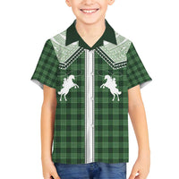 Aloha Hawaii Cowboys Paniolo Family Matching Puletasi and Hawaiian Shirt Forest Green Palaka - Polynesian Pride