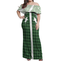 Aloha Hawaii Cowboys Paniolo Off Shoulder Maxi Dress Forest Green Palaka - Polynesian Pride