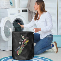 Kia Ora New Zealand Floral Laundry Basket Black LT7 - Polynesian Pride