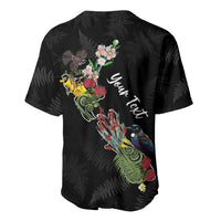 Kia Ora New Zealand Floral Personalized Baseball Jersey Black LT7 - Polynesian Pride