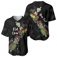 Kia Ora New Zealand Floral Personalized Baseball Jersey Black LT7 - Polynesian Pride
