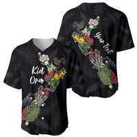 Kia Ora New Zealand Floral Personalized Baseball Jersey Black - Polynesian Pride