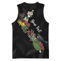 Kia Ora New Zealand Floral Personalized Basketball Jersey Black LT7 - Polynesian Pride
