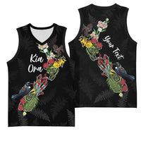 Kia Ora New Zealand Floral Personalized Basketball Jersey Black LT7 - Polynesian Pride