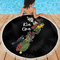 Kia Ora New Zealand Floral Beach Blanket Black - Polynesian Pride