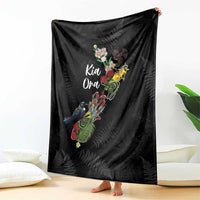 Kia Ora New Zealand Floral Blanket Black - Polynesian Pride