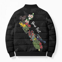 Kia Ora New Zealand Floral Personalized Bomber Puffer Jacket Black LT7 - Polynesian Pride