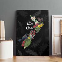 Kia Ora New Zealand Floral Canvas Wall Art Black LT7 - Polynesian Pride