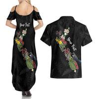 Kia Ora New Zealand Floral Personalized Couples Matching Summer Maxi Dress and Hawaiian Shirt Black - Polynesian Pride