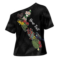 Kia Ora New Zealand Floral Personalized Cross Shoulder Shirt Black LT7 - Polynesian Pride