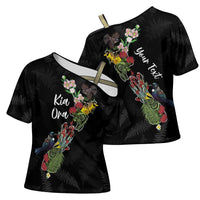 Kia Ora New Zealand Floral Personalized Cross Shoulder Shirt Black LT7 - Polynesian Pride