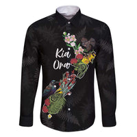 Kia Ora New Zealand Floral Personalized Family Matching Long Sleeve Bodycon Dress and Hawaiian Shirt Black - Polynesian Pride