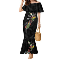 Kia Ora New Zealand Floral Personalized Family Matching Mermaid Dress and Hawaiian Shirt Black - Polynesian Pride