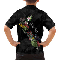 Kia Ora New Zealand Floral Personalized Family Matching Off Shoulder Maxi Dress and Hawaiian Shirt Black - Polynesian Pride