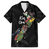 Kia Ora New Zealand Floral Personalized Family Matching Off Shoulder Maxi Dress and Hawaiian Shirt Black - Polynesian Pride