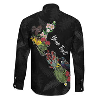 Kia Ora New Zealand Floral Personalized Family Matching Off Shoulder Maxi Dress and Hawaiian Shirt Black - Polynesian Pride