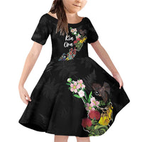 Kia Ora New Zealand Floral Personalized Family Matching Off Shoulder Short Dress and Hawaiian Shirt Black - Polynesian Pride