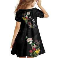 Kia Ora New Zealand Floral Personalized Family Matching Summer Maxi Dress and Hawaiian Shirt Black - Polynesian Pride
