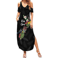 Kia Ora New Zealand Floral Personalized Family Matching Summer Maxi Dress and Hawaiian Shirt Black - Polynesian Pride