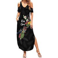 Kia Ora New Zealand Floral Personalized Family Matching Summer Maxi Dress and Hawaiian Shirt Black - Polynesian Pride
