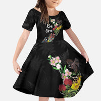 Kia Ora New Zealand Floral Personalized Family Matching Tank Maxi Dress and Hawaiian Shirt Black - Polynesian Pride