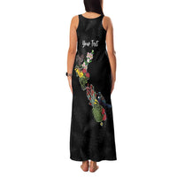 Kia Ora New Zealand Floral Personalized Family Matching Tank Maxi Dress and Hawaiian Shirt Black - Polynesian Pride