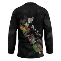 Kia Ora New Zealand Floral Personalized Hockey Jersey Black LT7 - Polynesian Pride