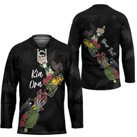 Kia Ora New Zealand Floral Personalized Hockey Jersey Black LT7 - Polynesian Pride