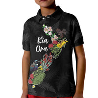 Kia Ora New Zealand Floral Personalized Kid Polo Shirt Black LT7 Kid Black - Polynesian Pride